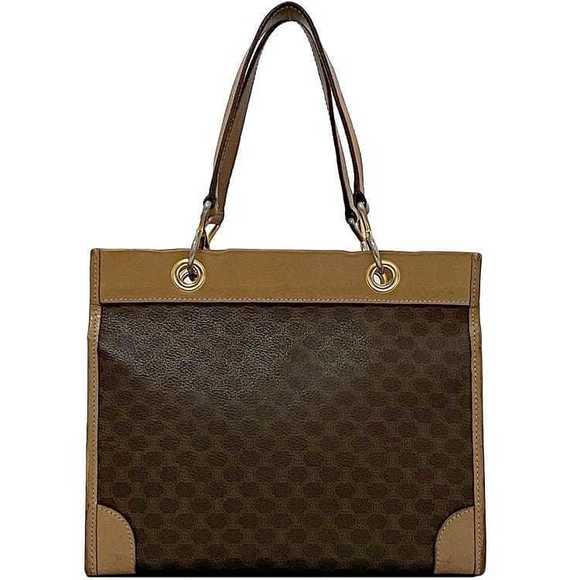 Celine Macadam Zipper Bag Leather Handbag Tote Brown - Picture 1 of 9